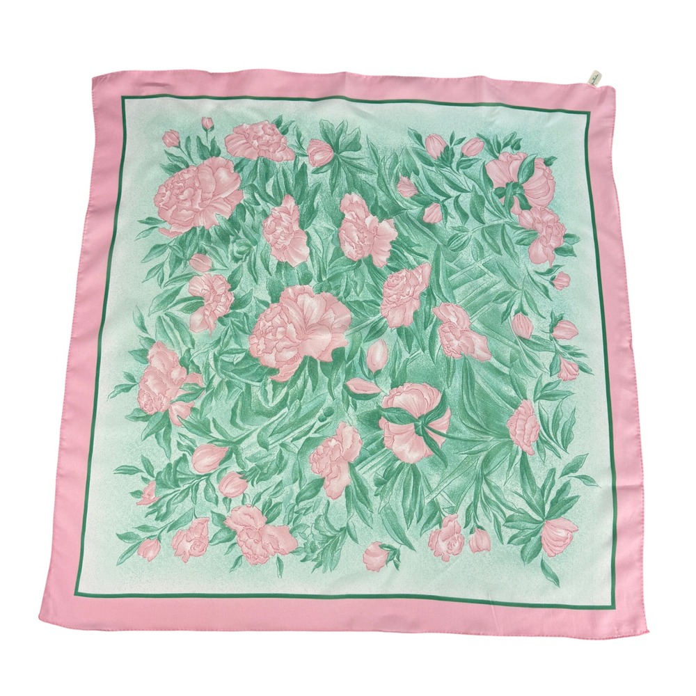 Yves Rocher Womens 26"x 26" Scarf Pink Green Floral Square Italy Cottagecore